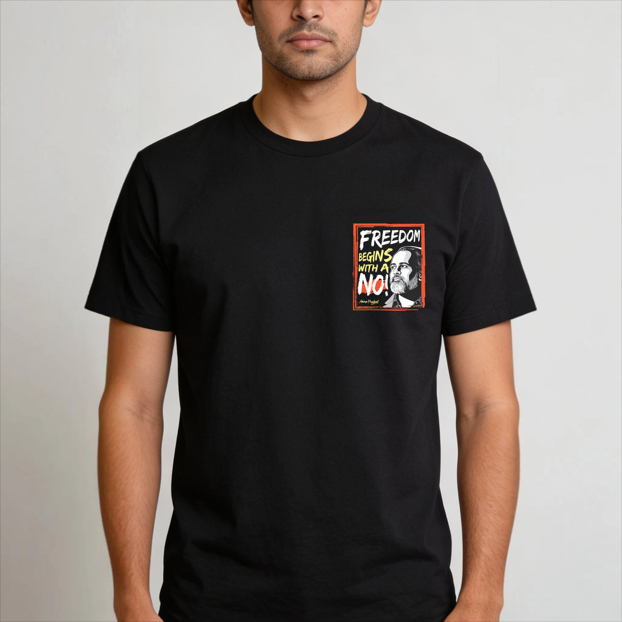 Freedom begins with a 'No' | Cotton T-Shirt for Men and Women with Acharya Prashant Quote (Black, Cotton)