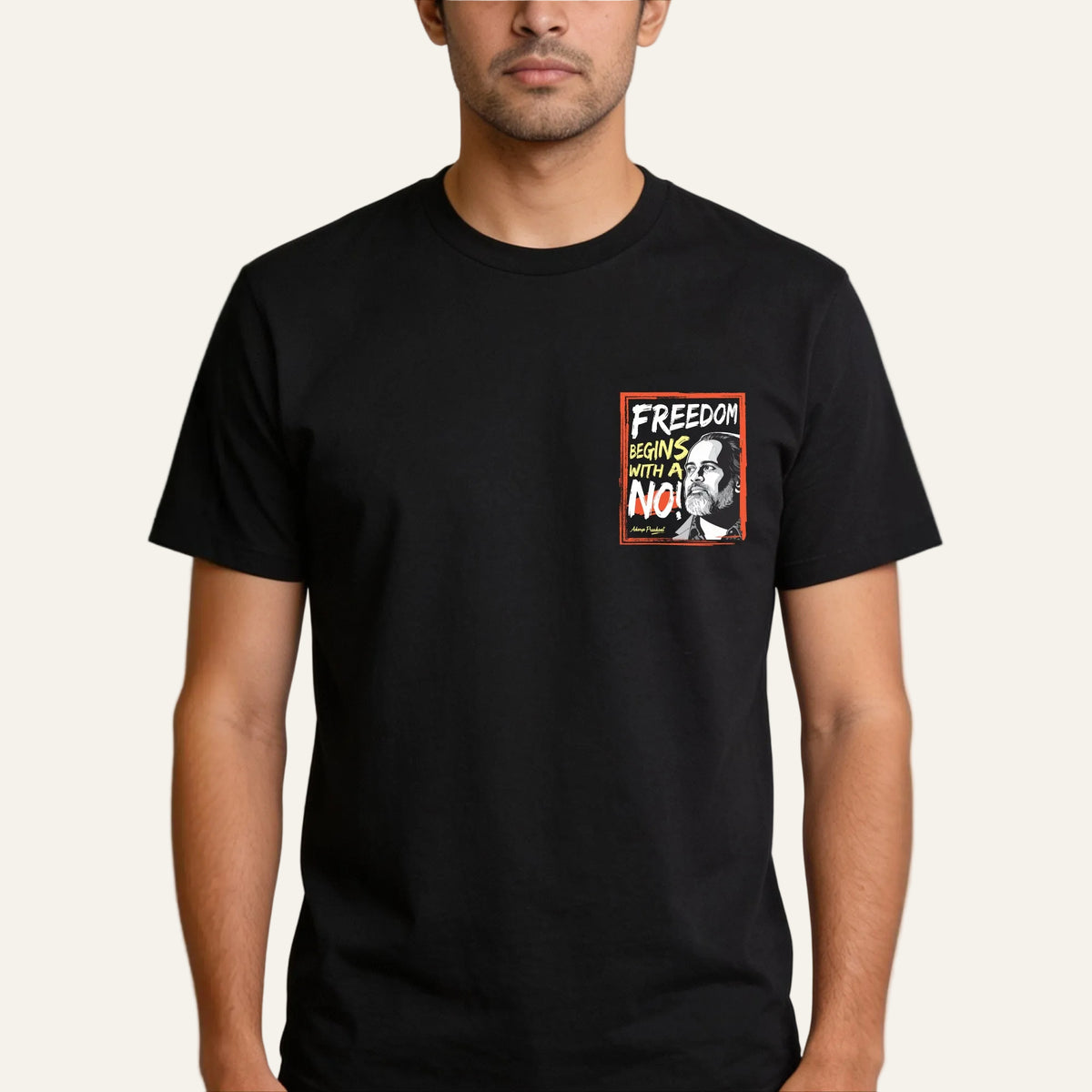 Freedom begins with a 'No' | Cotton T-Shirt for Men and Women with Acharya Prashant Quote (Black, Cotton)