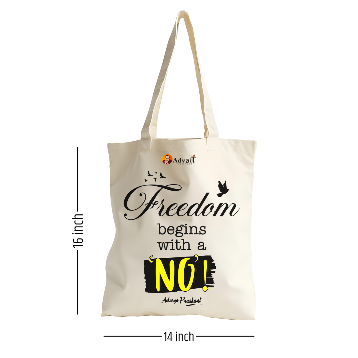 Freedom begins with a 'No' | TOTE BAG (Beige, Cotton) + To respect time is to respect life. | SQUARE CLOCK (BLACK)