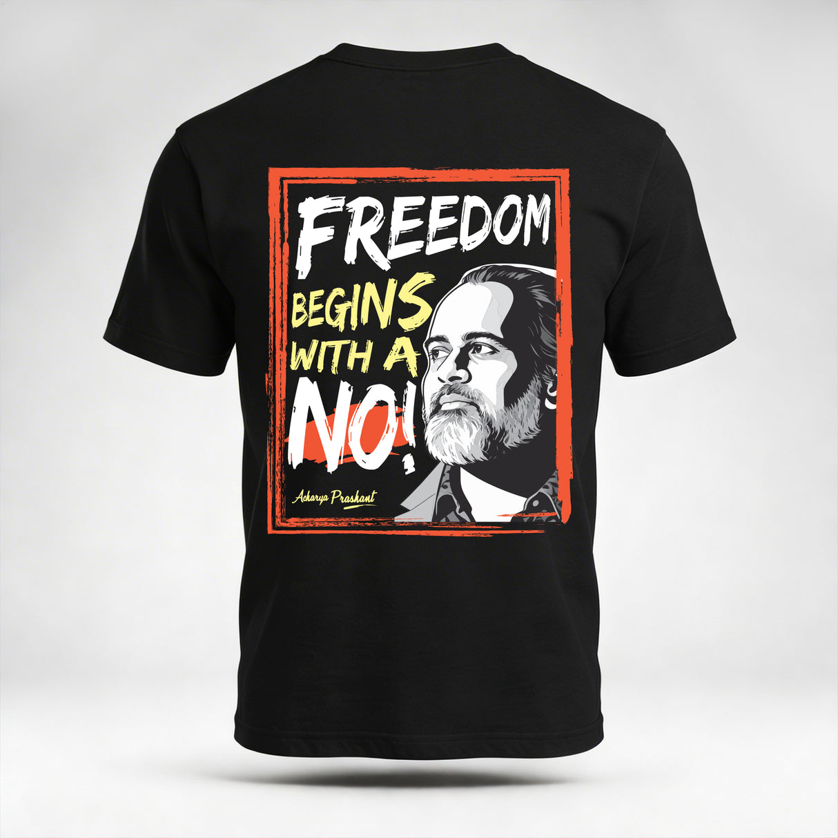 Freedom begins with a 'No' | Cotton T-Shirt for Men and Women with Acharya Prashant Quote (Black, Cotton)