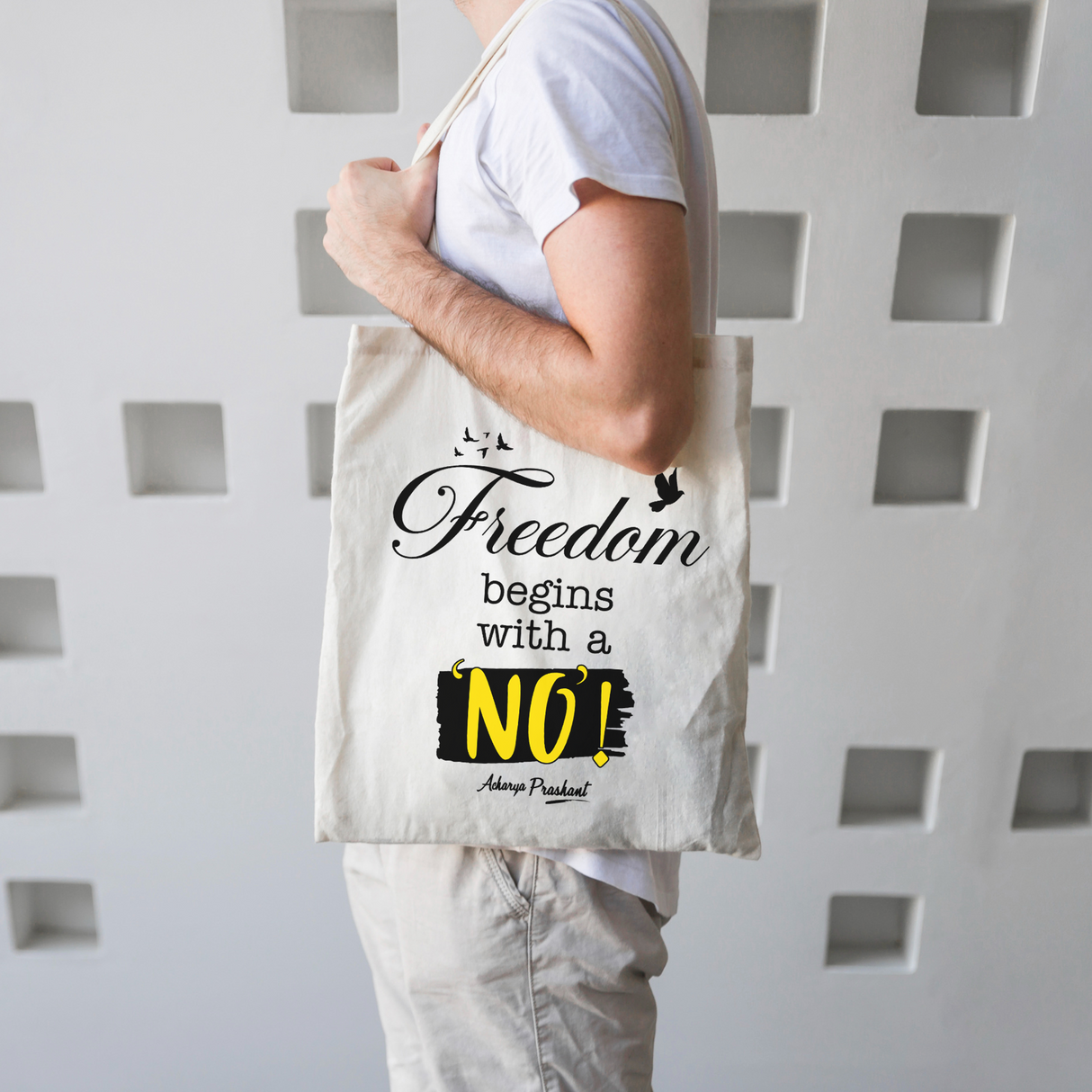 Freedom begins with a 'No' | TOTE BAG (Beige, Cotton)