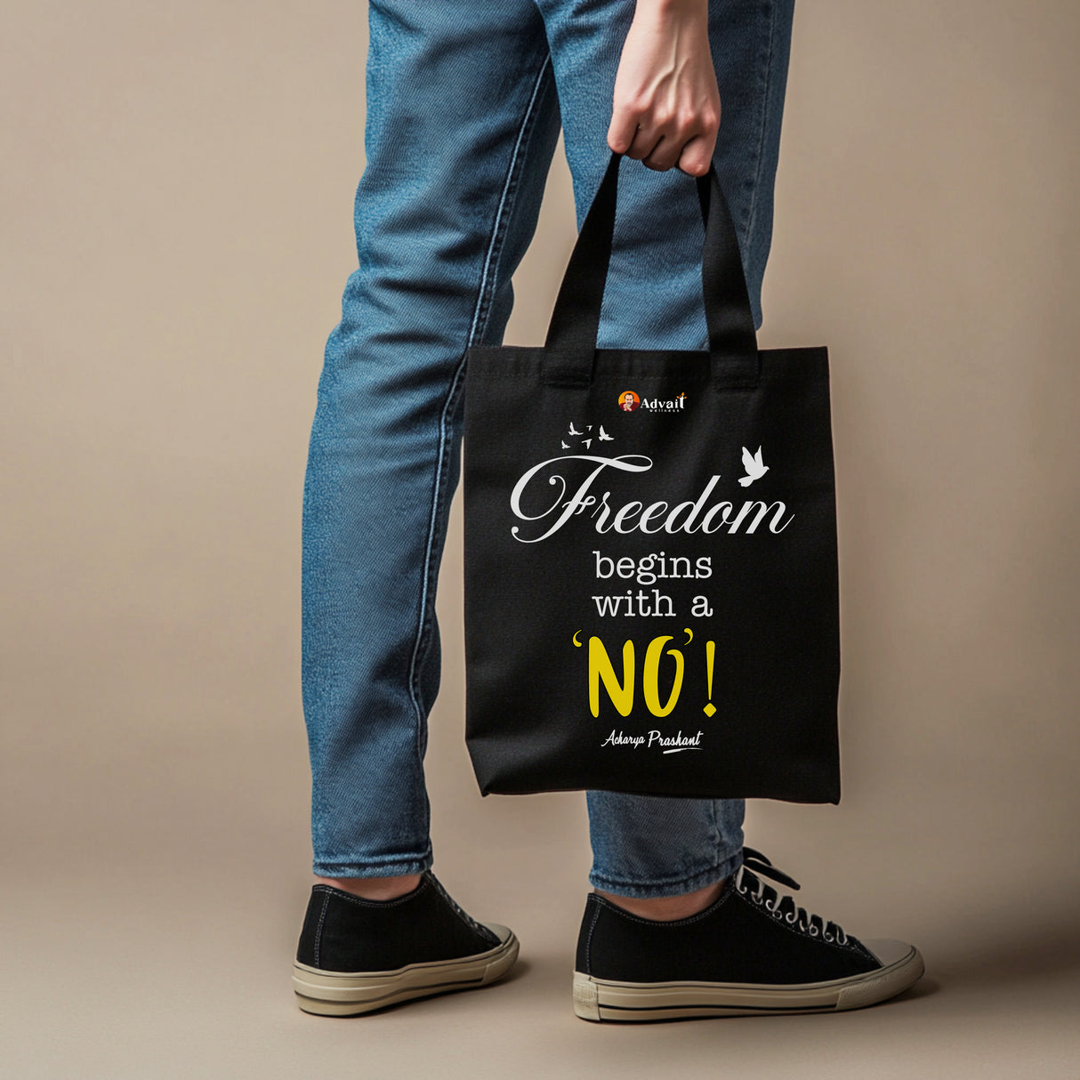 Freedom begins with a 'No' | TOTE BAG (Black, Cotton)