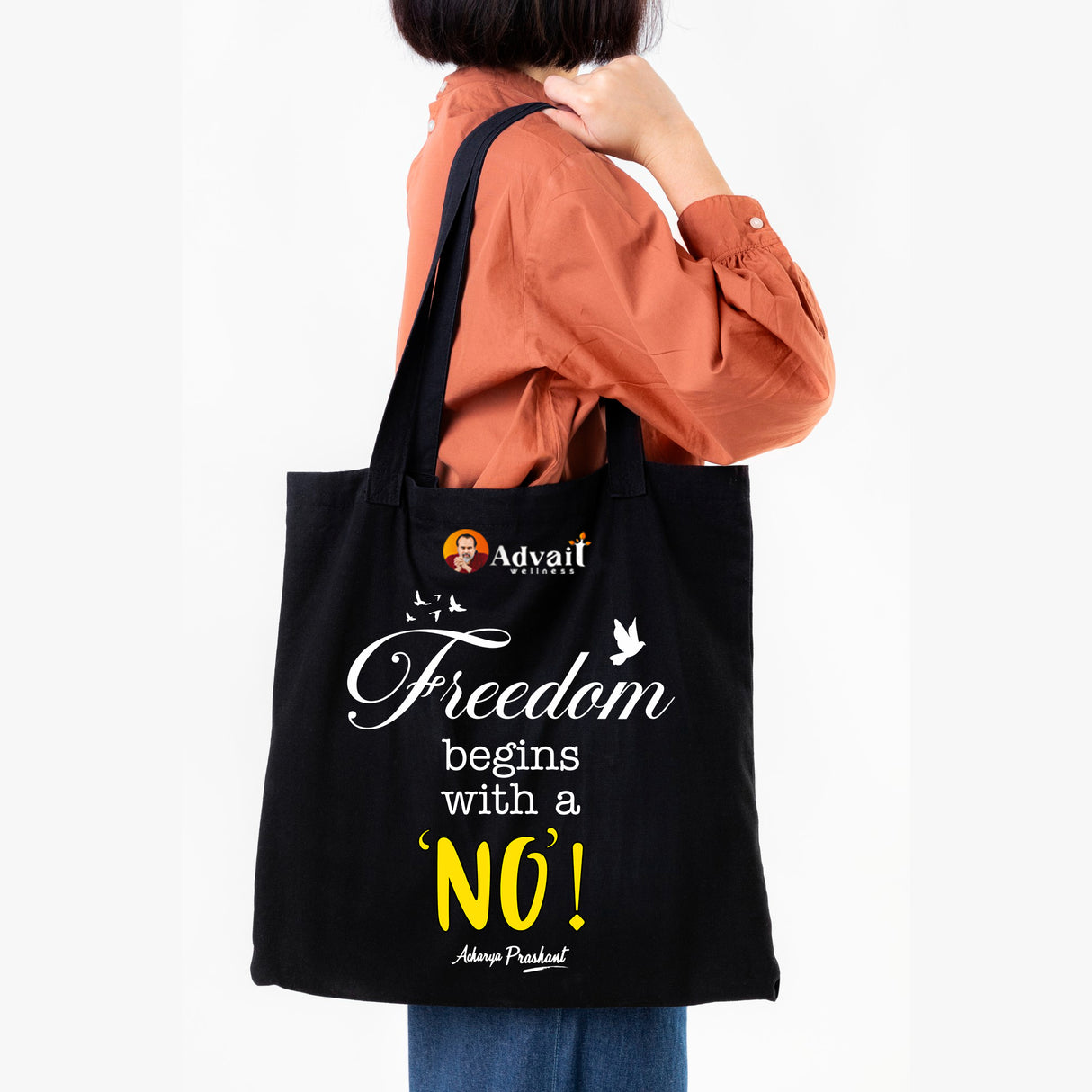 Freedom begins with a 'No' | TOTE BAG (Black, Cotton)