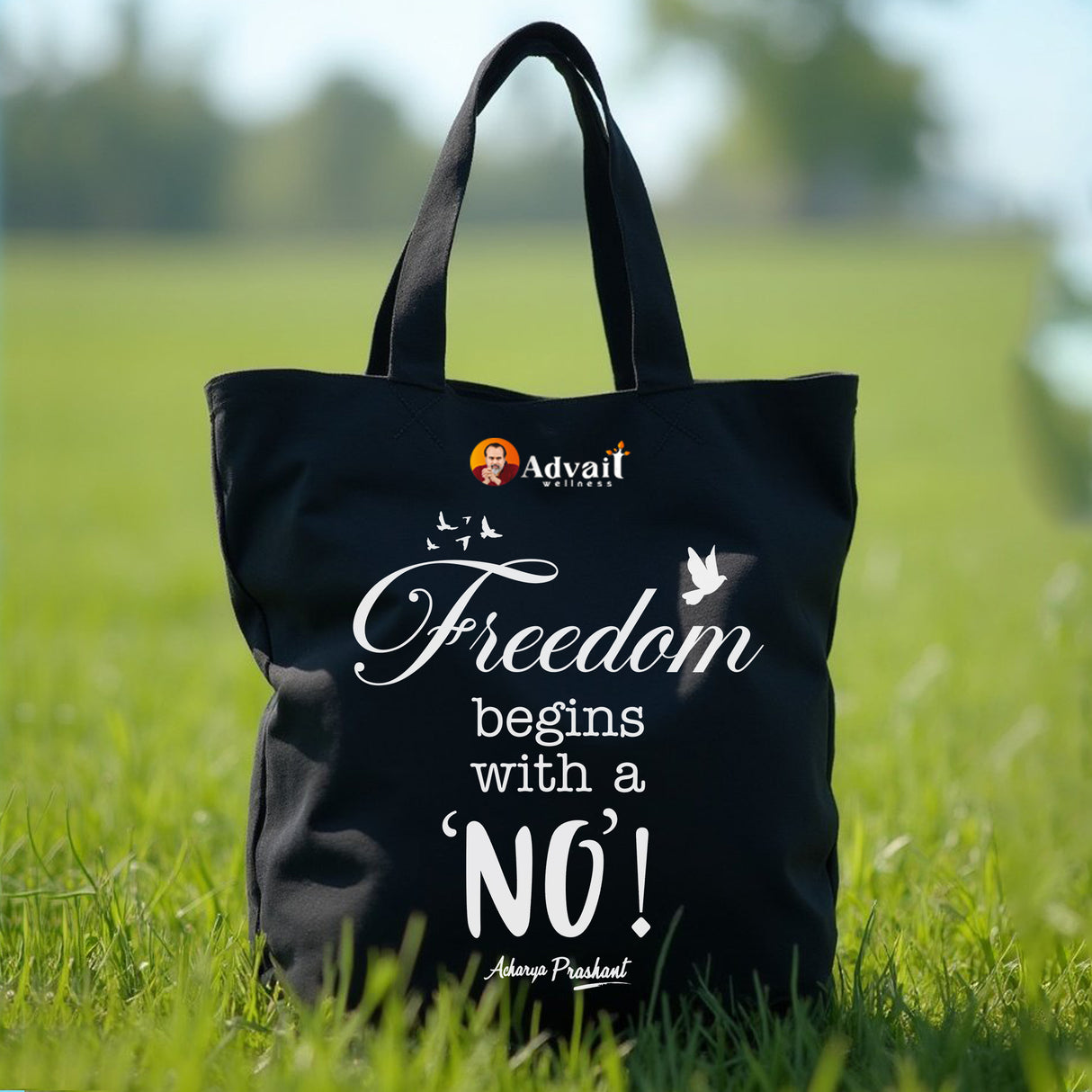 Freedom begins with a 'No' | TOTE BAG (Black, Cotton)