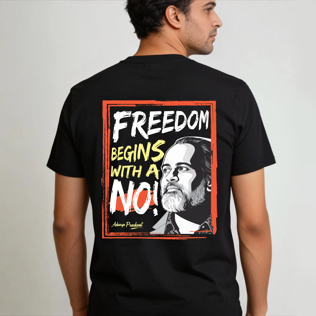Freedom begins with a 'No' | Cotton T-Shirt for Men and Women with Acharya Prashant Quote (Black, Cotton)