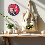 Freedom begins with a 'No' | TOTE BAG (Beige, Cotton) + You are what you are doing Right Now | ROUND CLOCK (BLUE)