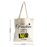 Freedom begins with a 'No' | TOTE BAG (Beige, Cotton) + पूरा दिन जाता कहाँ है | SQUARE CLOCK (BLACK)