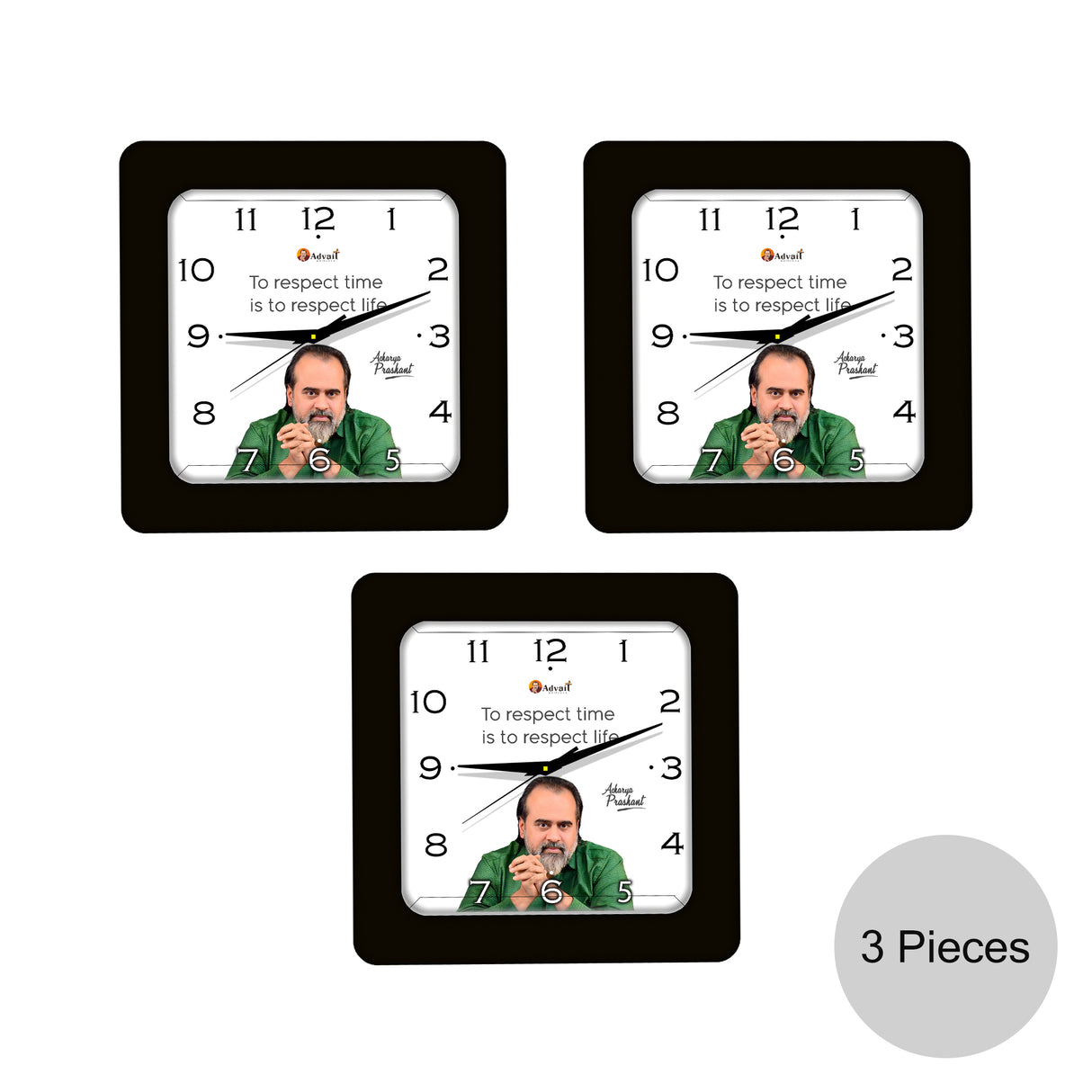 To respect time is to respect life. | SQUARE CLOCK (BLACK) - [Set of 3]