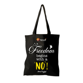 Black tote bag with Acharya Prashant Motivational quote