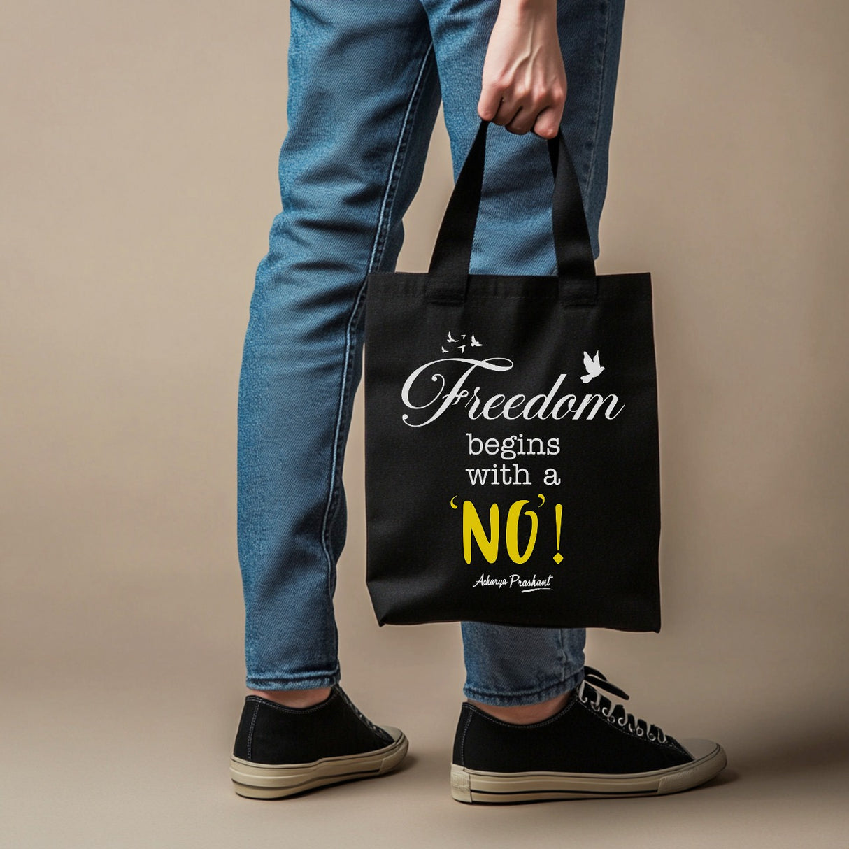 Freedom begins with a 'No' | TOTE BAG (Black, Cotton)